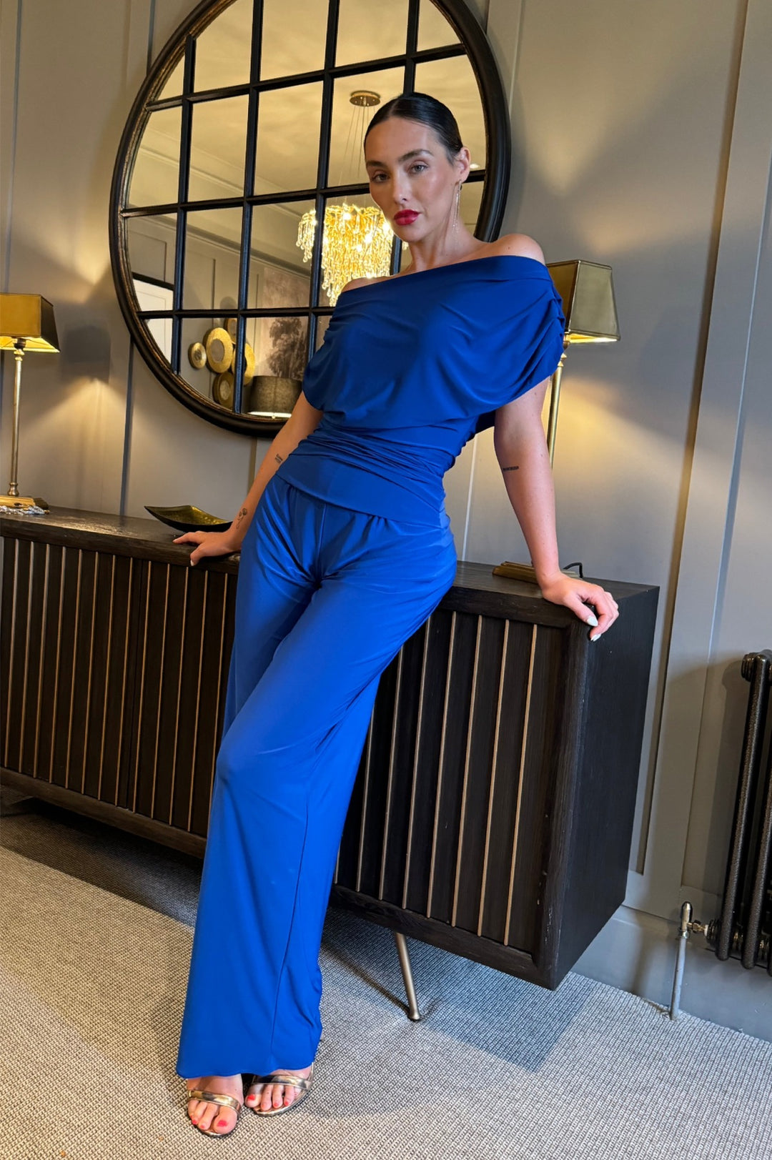 Carbon jumpsuit in cobalt blue