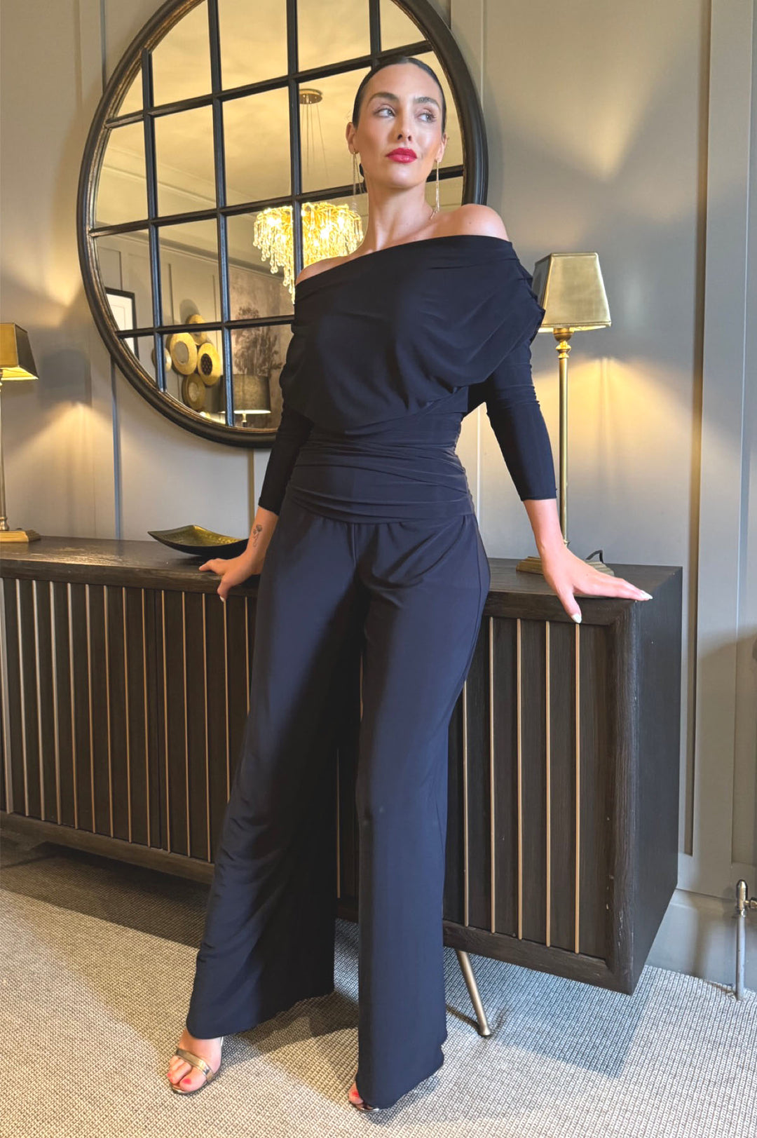 Carbon jumpsuit with sleeve in navy