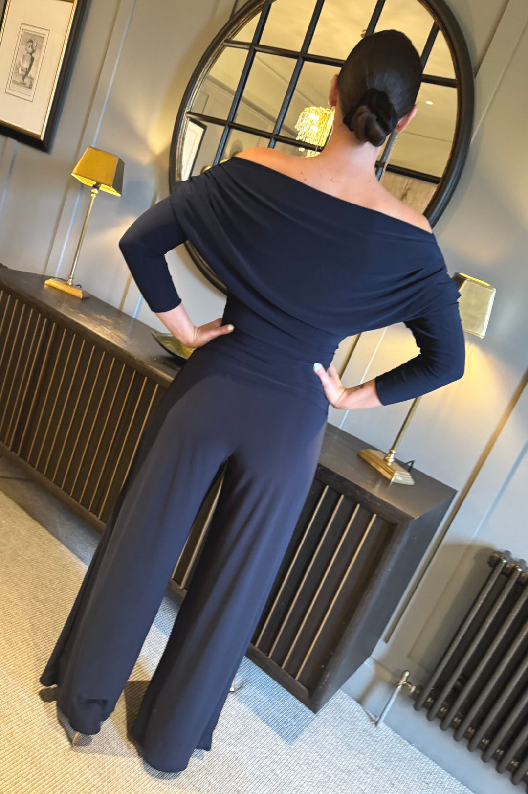 Carbon jumpsuit with sleeve in navy