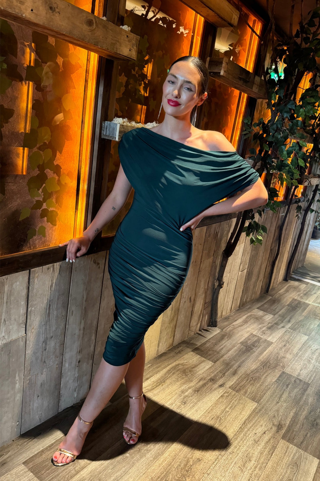 Oxygen dress in forest green