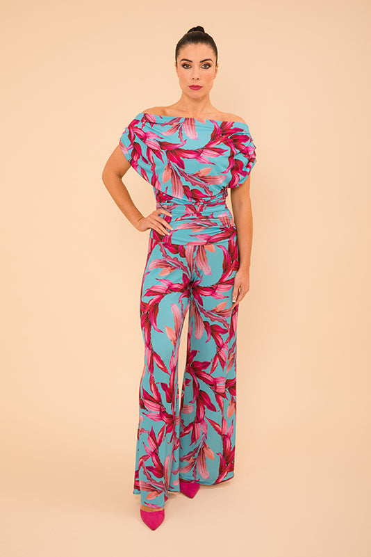 Carbon jumpsuit in turquoise & magenta lily print