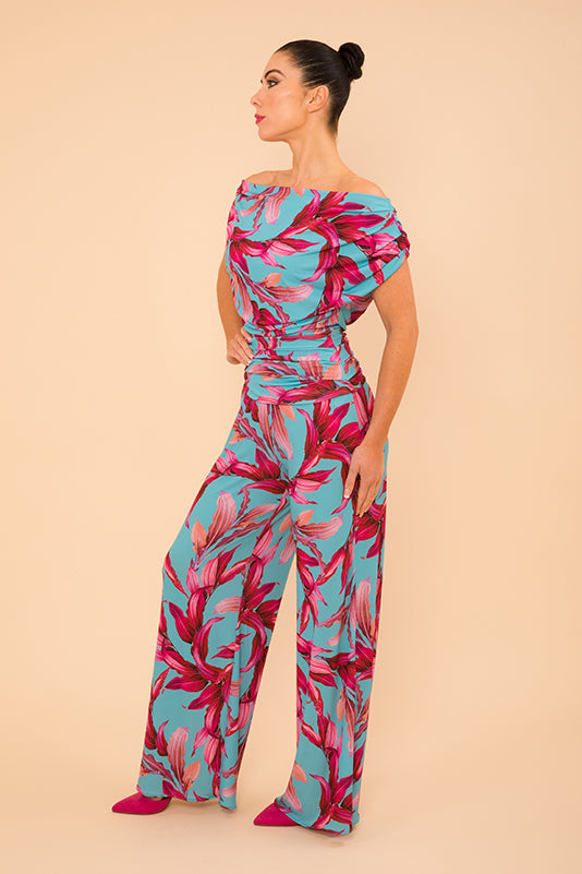 Carbon jumpsuit in turquoise & magenta lily print