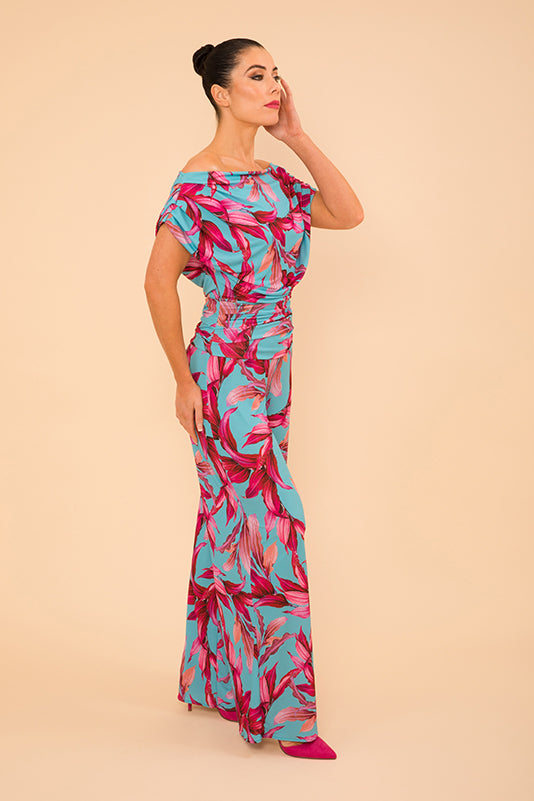 ATOM LABEL carbon jumpsuit in turquoise & magenta lily print – Atom Label