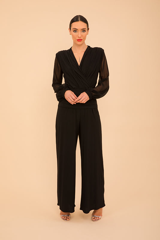 Uranium jumpsuit in black with chiffon sleeve