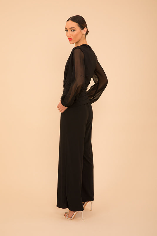 Uranium jumpsuit in black with chiffon sleeve