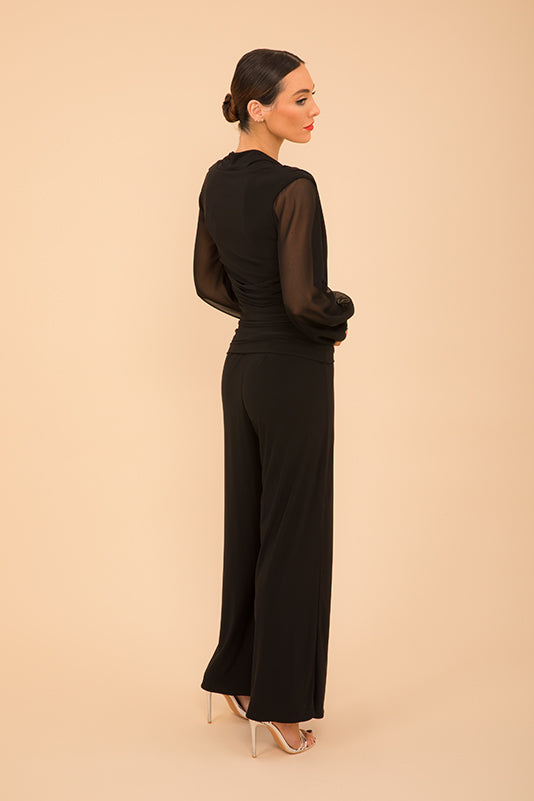 Uranium jumpsuit in black with chiffon sleeve