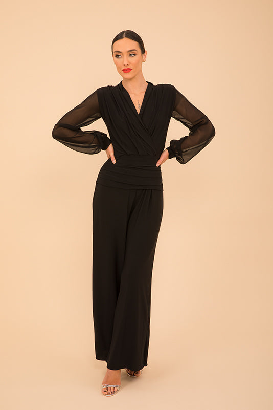 Uranium jumpsuit in black with chiffon sleeve