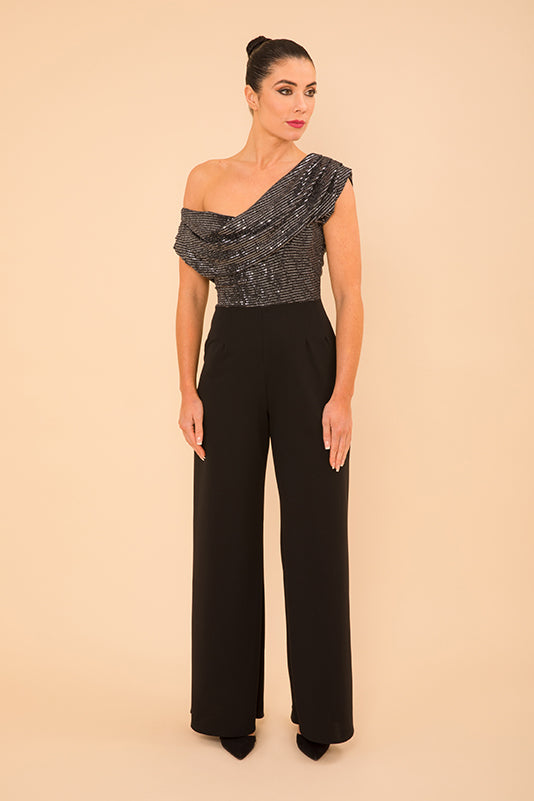 Venice jumpsuit in black & gunmetal sequin