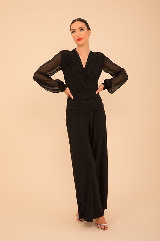 Uranium jumpsuit in black with chiffon sleeve