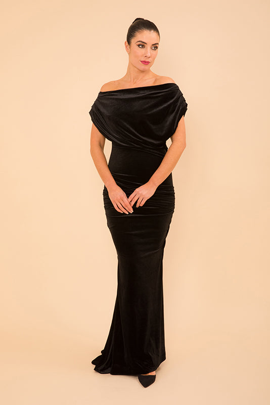 Platinum gown in black velvet