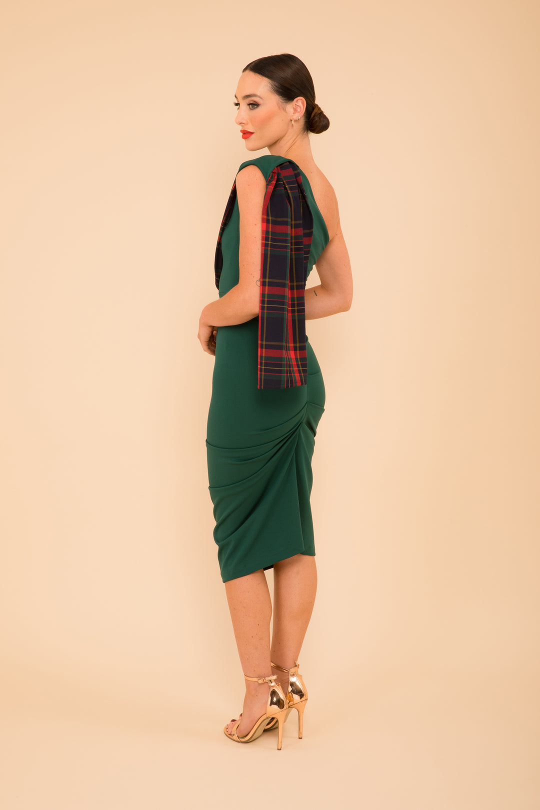 ZIRCONIUM Crepe Dress - Forest Green & Tartan