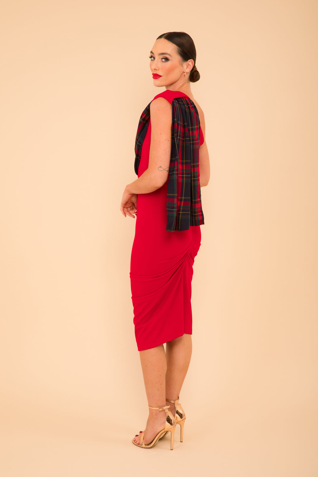 ZIRCONIUM Crepe Dress - Red & Tartan