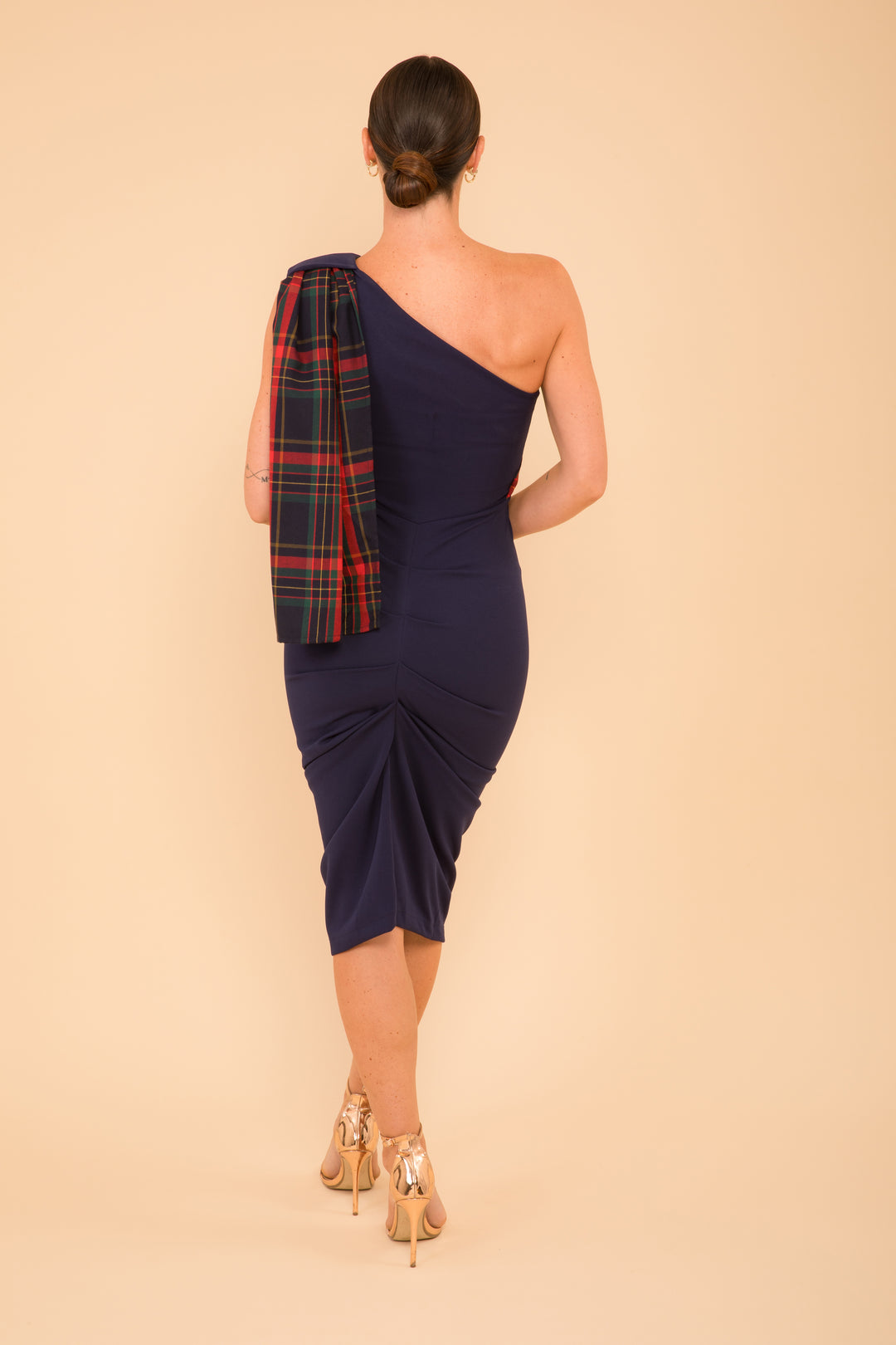 ZIRCONIUM Crepe Dress - Navy & Tartan