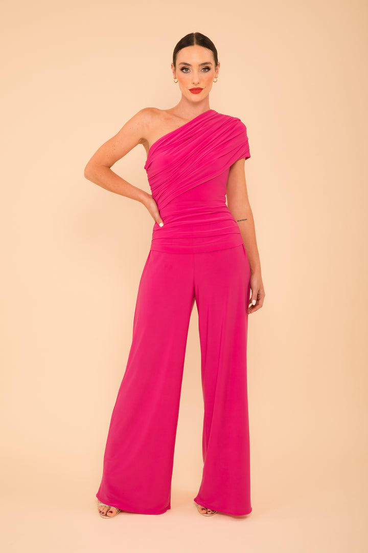 ATOM LABEL rhodium jumpsuit in hot pink