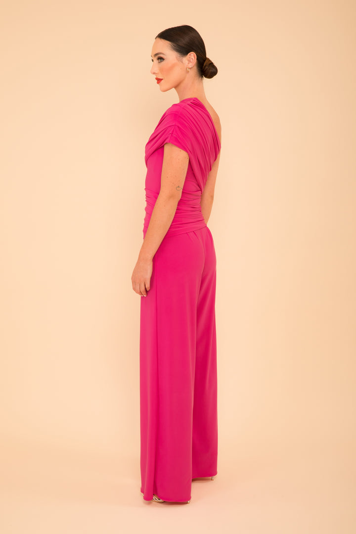 ATOM LABEL rhodium jumpsuit in hot pink