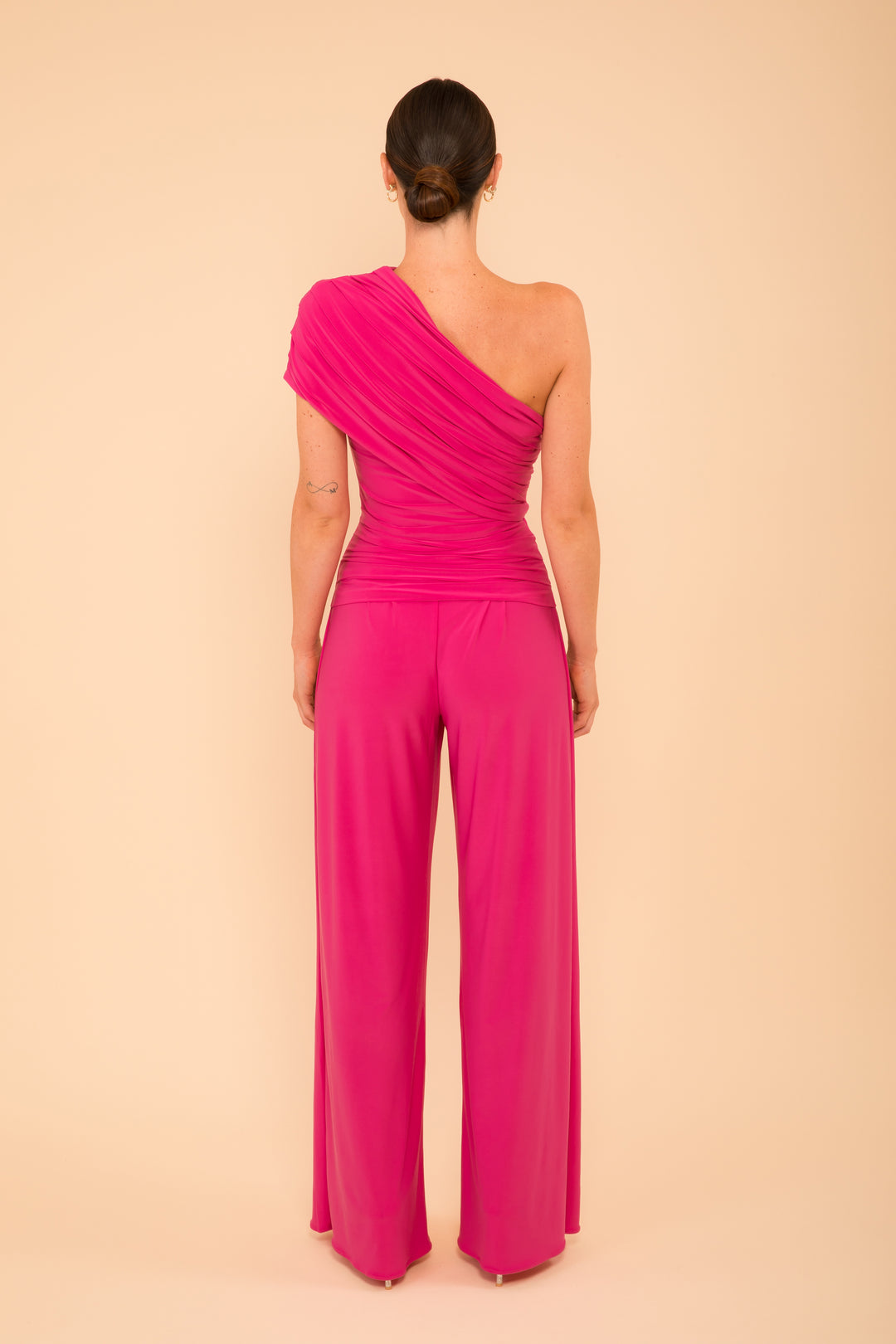 ATOM LABEL rhodium jumpsuit in hot pink