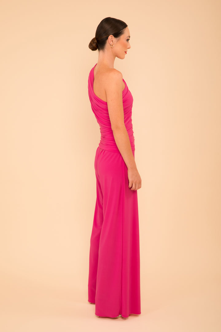 ATOM LABEL rhodium jumpsuit in hot pink