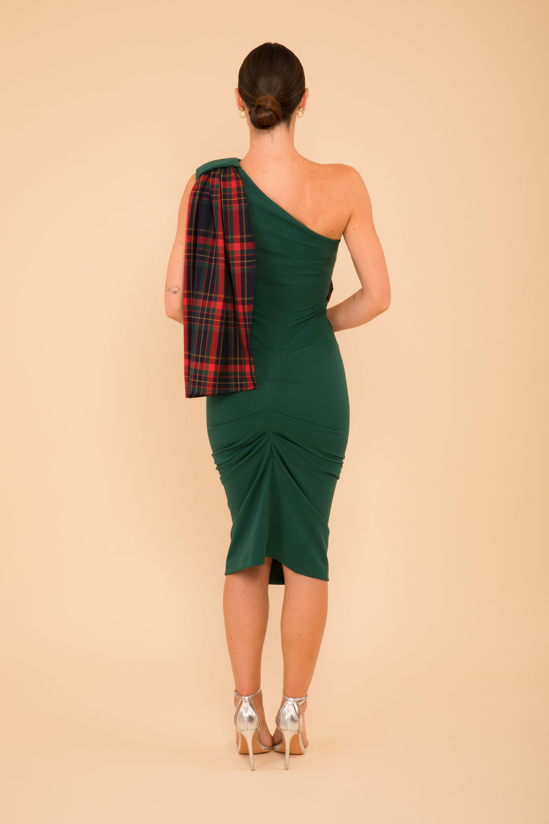 ZIRCONIUM Crepe Dress - Forest Green & Tartan