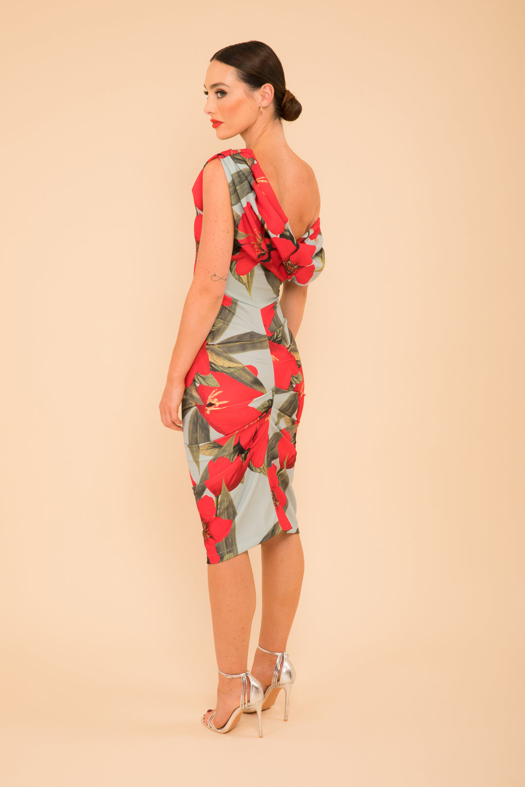 ATOM LABEL janus dress in sage & poppy red print