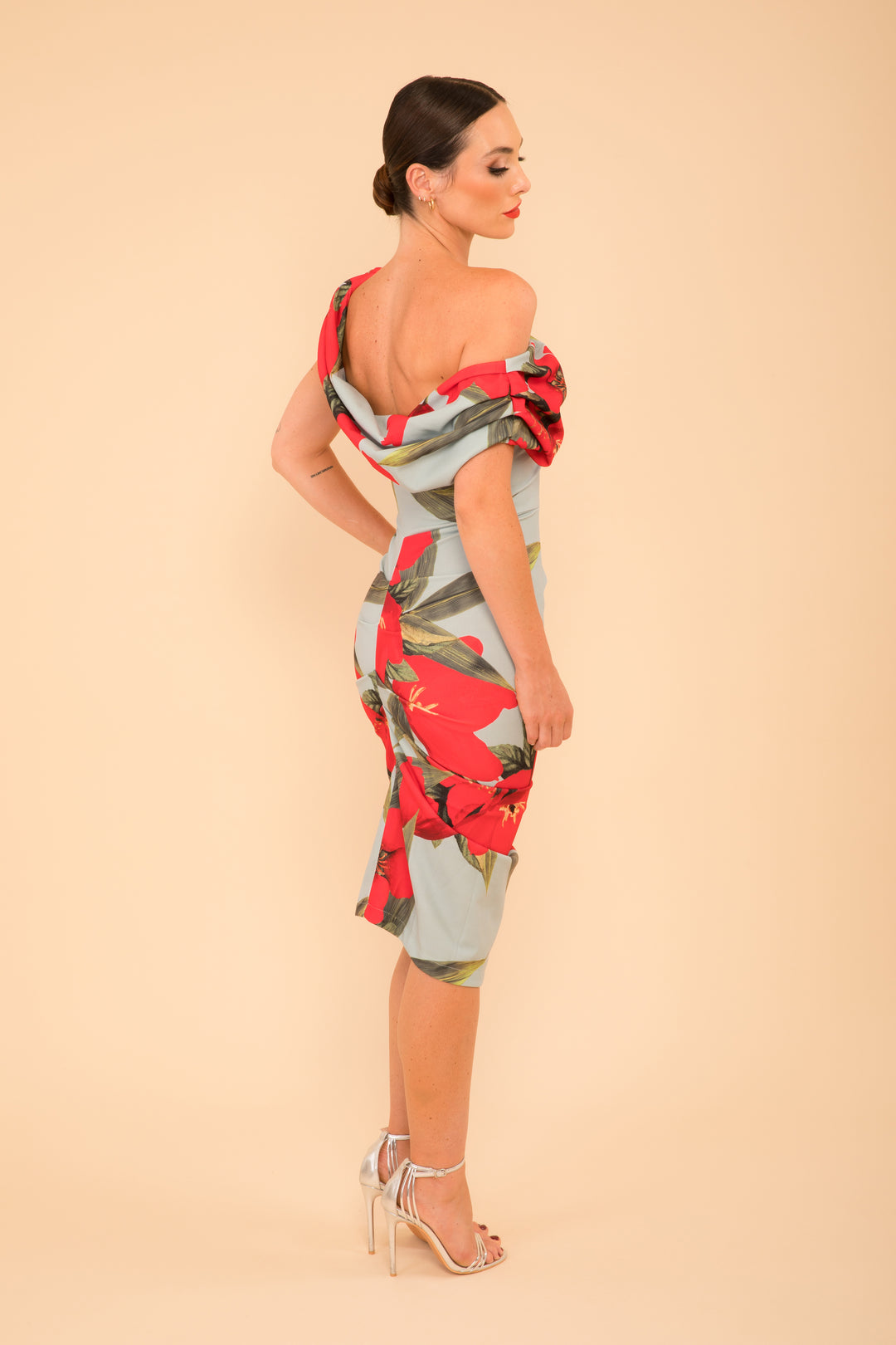 ATOM LABEL janus dress in sage & poppy red print