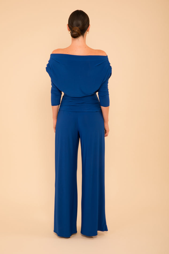 Carbon jumpsuit with sleeve in cobalt