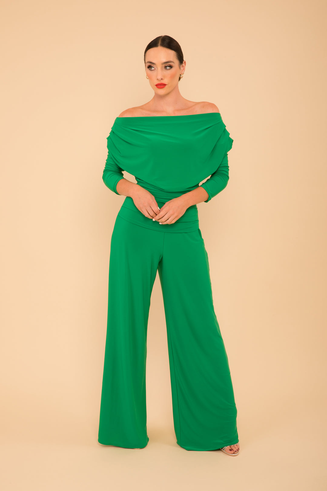 Carbon jumpsuit with sleeve in emerald green