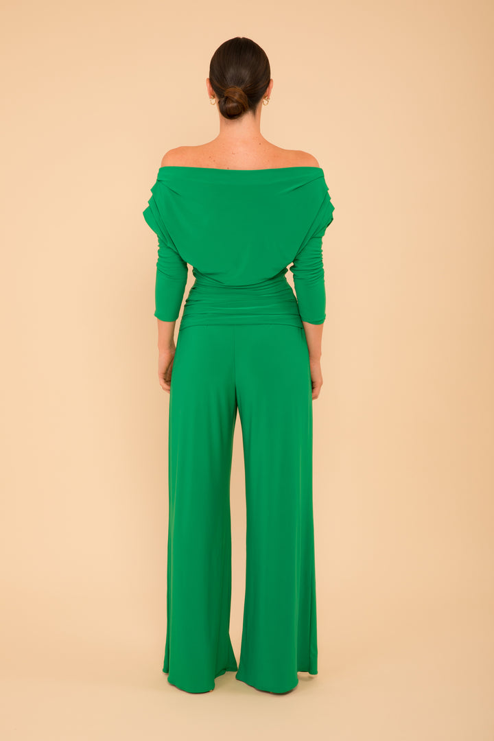 Carbon jumpsuit with sleeve in emerald green