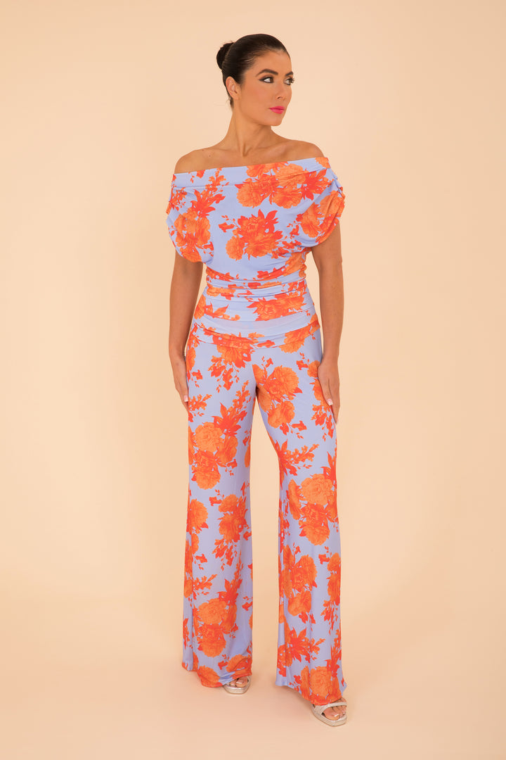 Carbon jumpsuit in powder blue & orange floral