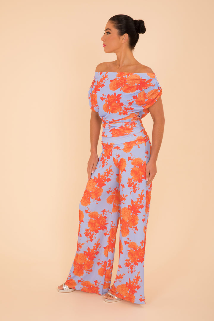 Carbon jumpsuit in powder blue & orange floral