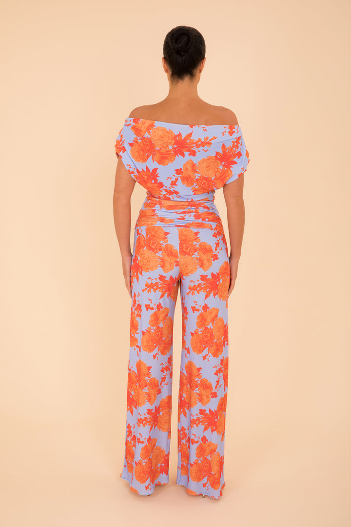 Carbon jumpsuit in powder blue & orange floral