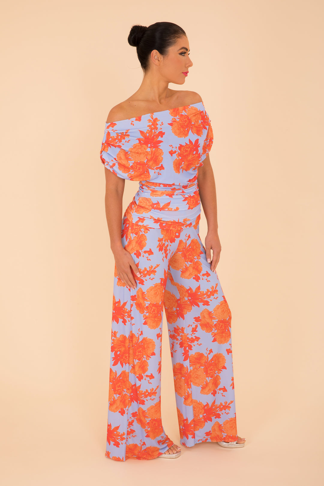 Carbon jumpsuit in powder blue & orange floral