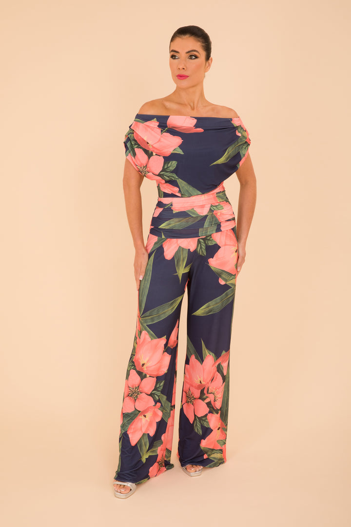 Carbon jumpsuit in navy & coral floral