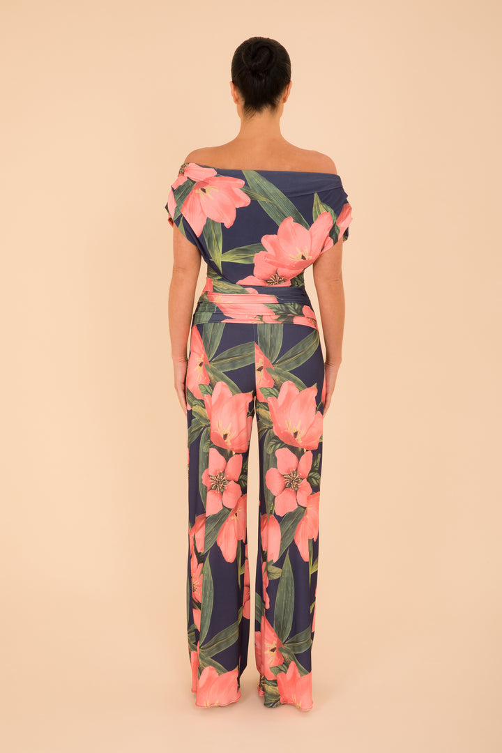 Carbon jumpsuit in navy & coral floral