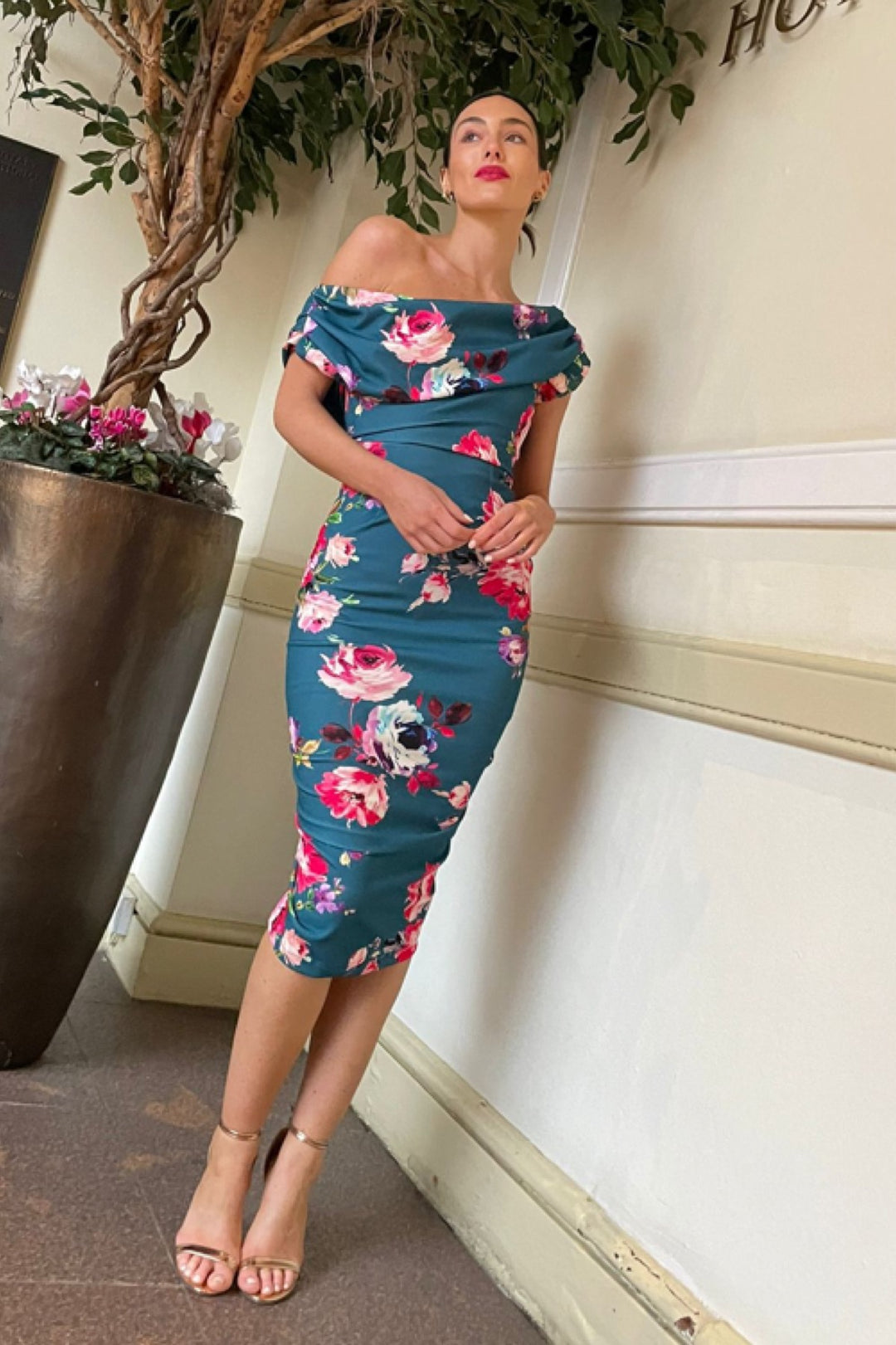 Janus dress in teal floral print