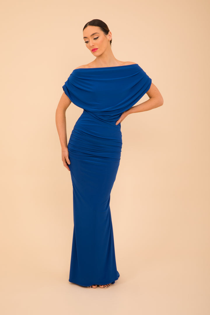 Platinum gown in cobalt blue