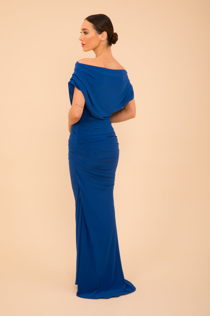 Platinum gown in cobalt blue