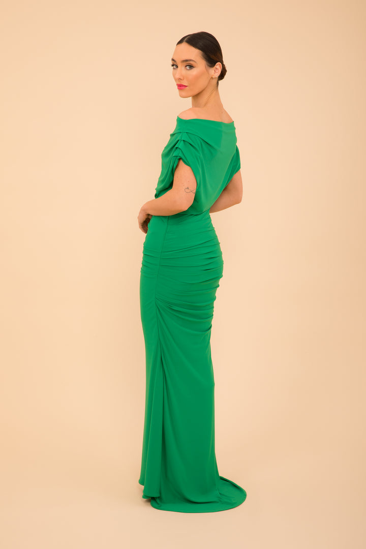 Platinum gown in emerald green