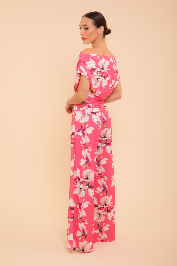 ATOM LABEL carbon jumpsuit in fuchsia print