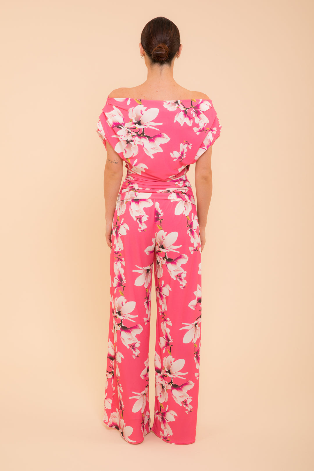 ATOM LABEL carbon jumpsuit in fuchsia print