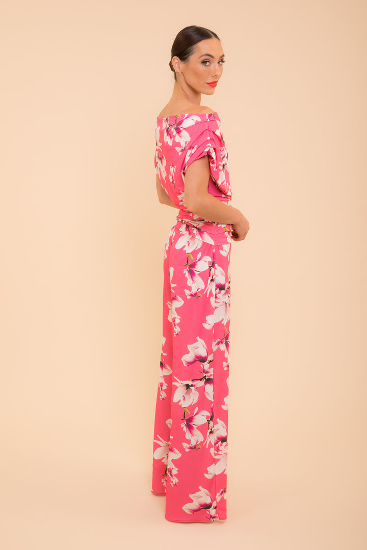 ATOM LABEL carbon jumpsuit in fuchsia print