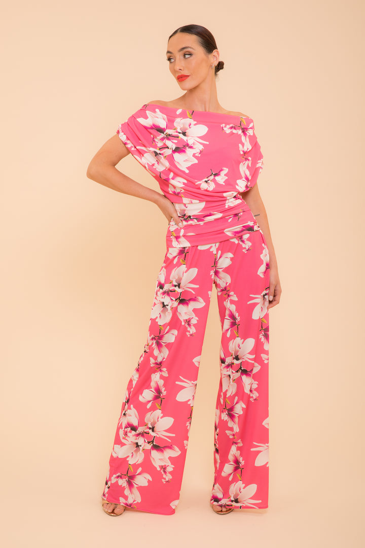 ATOM LABEL carbon jumpsuit in fuchsia print